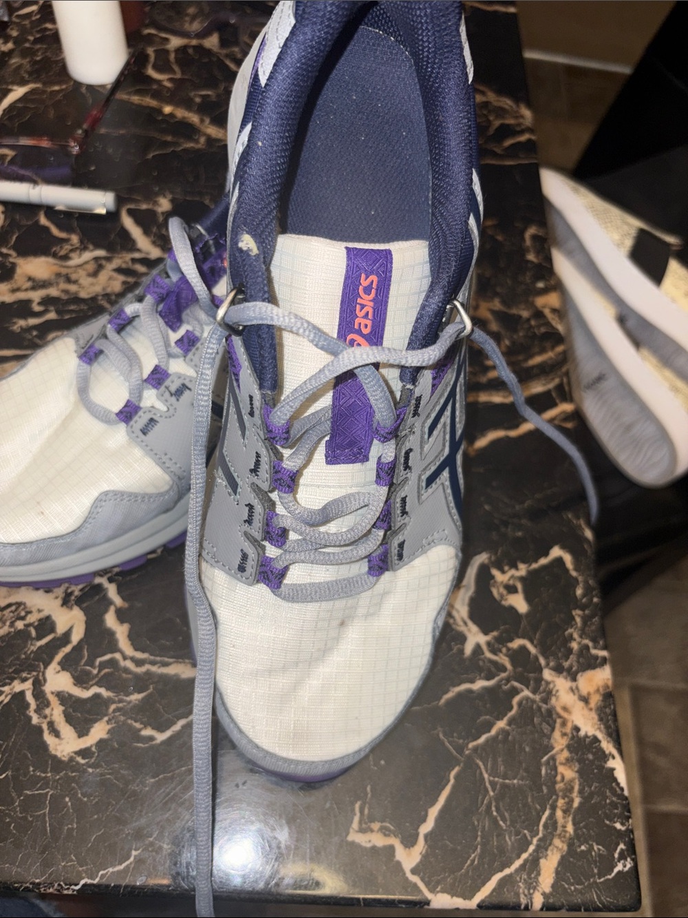 ASICS White Gray Purple Women's Athletic Sneakers good condition